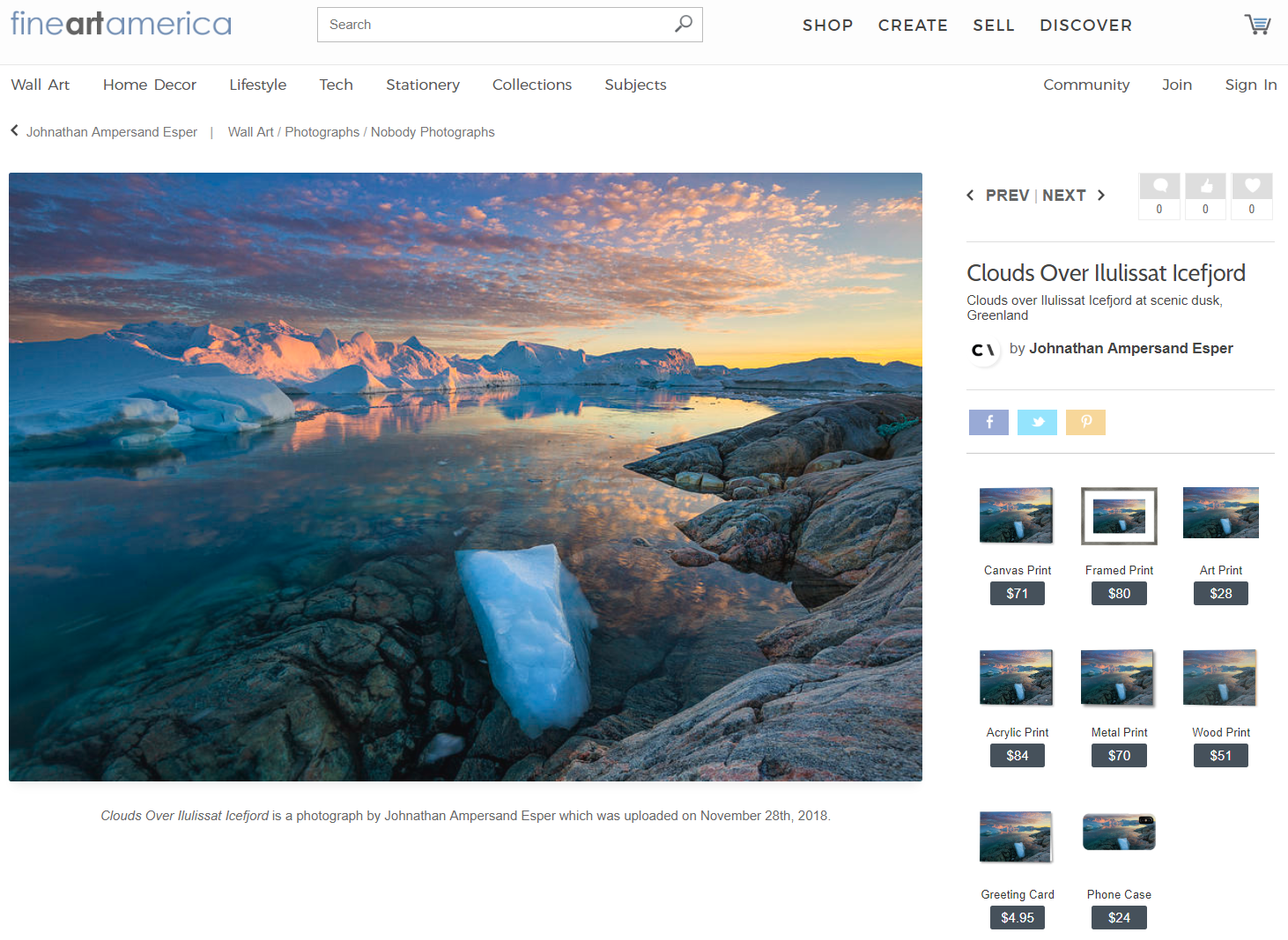 Clouds Over Ilulissat Icefjord is a photograph by Johnathan Ampersand Esper which was uploaded on November 28th, 2018